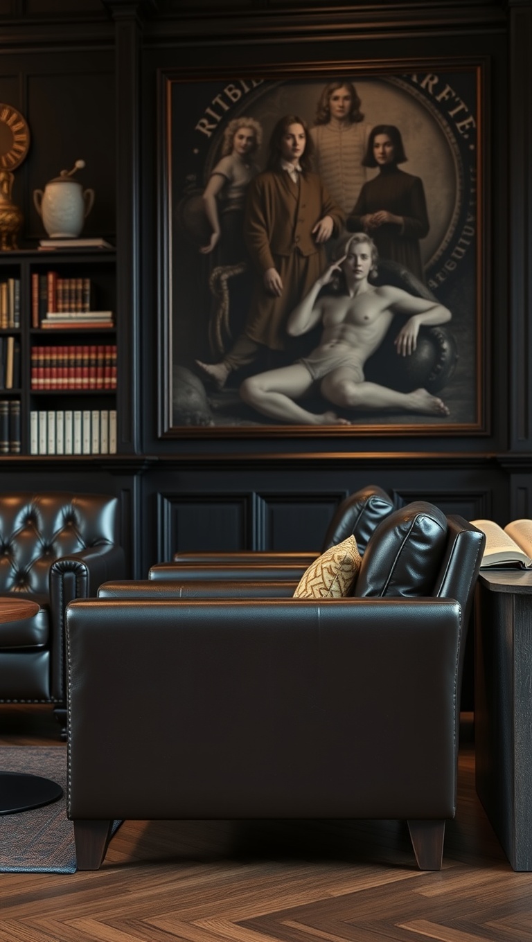 25 Enchanting Ideas for Dark Academia-Inspired Reading & Coffee Spots - 4. Timeless Leather Armchairs for Comfort