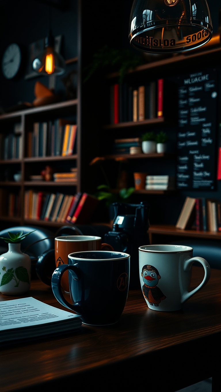 25 Enchanting Ideas for Dark Academia-Inspired Reading & Coffee Spots - 15. Coffee Stations with Unique Mugs