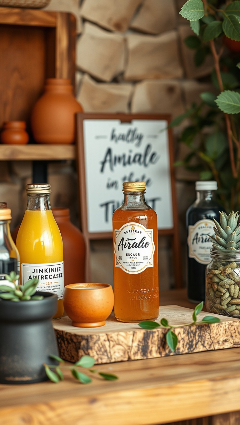 25 Stunning Ideas for Earthy Terracotta and Wood Drink Stations - 23. Chic Drink Labels: Crafting with Terracotta and Wood