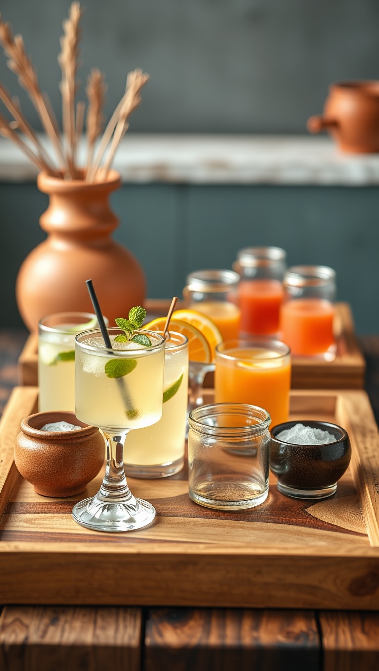 25 Stunning Ideas for Earthy Terracotta and Wood Drink Stations - 6. Wooden Serving Trays: Stylish and Functional