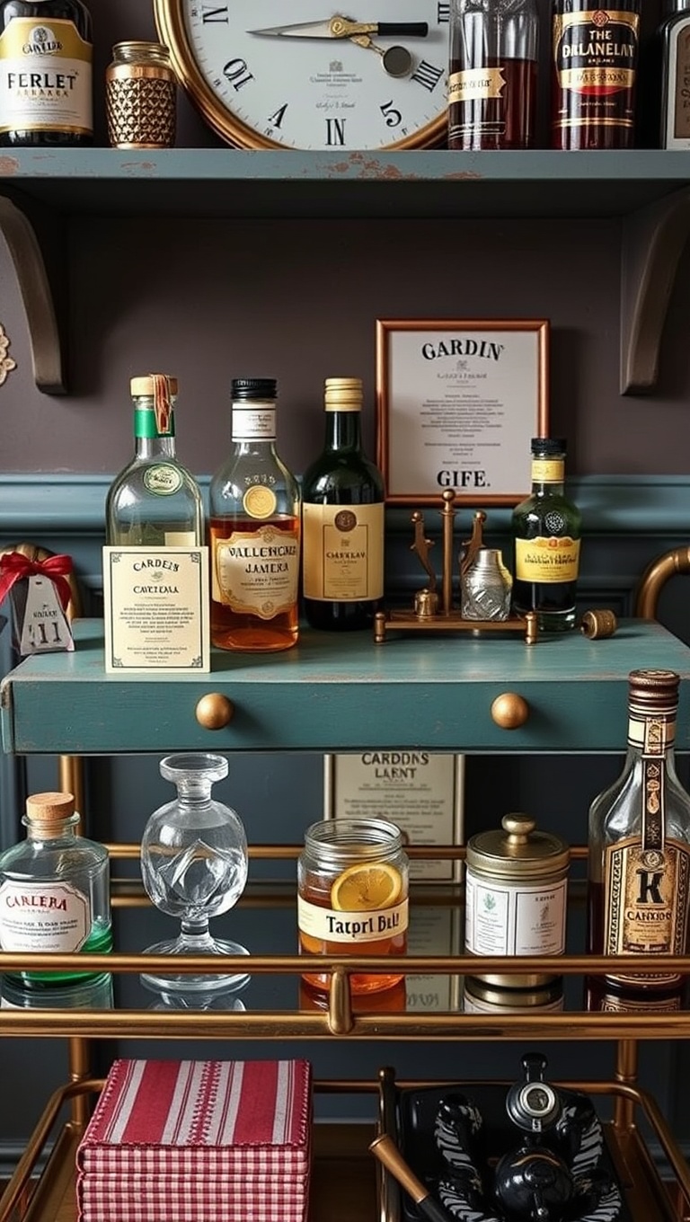 25 Fun and Fabulous Eclectic Vintage Bar Cart Styling Ideas - 6. Fun Cocktail Recipe Cards: Show Off Your Mixology Skills
