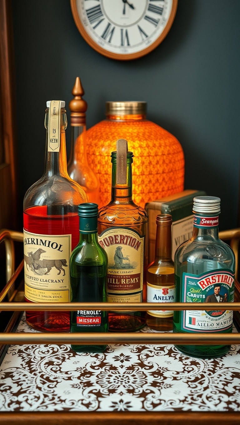 25 Fun and Fabulous Eclectic Vintage Bar Cart Styling Ideas - 2. Vintage Bottles: A Touch of Nostalgia