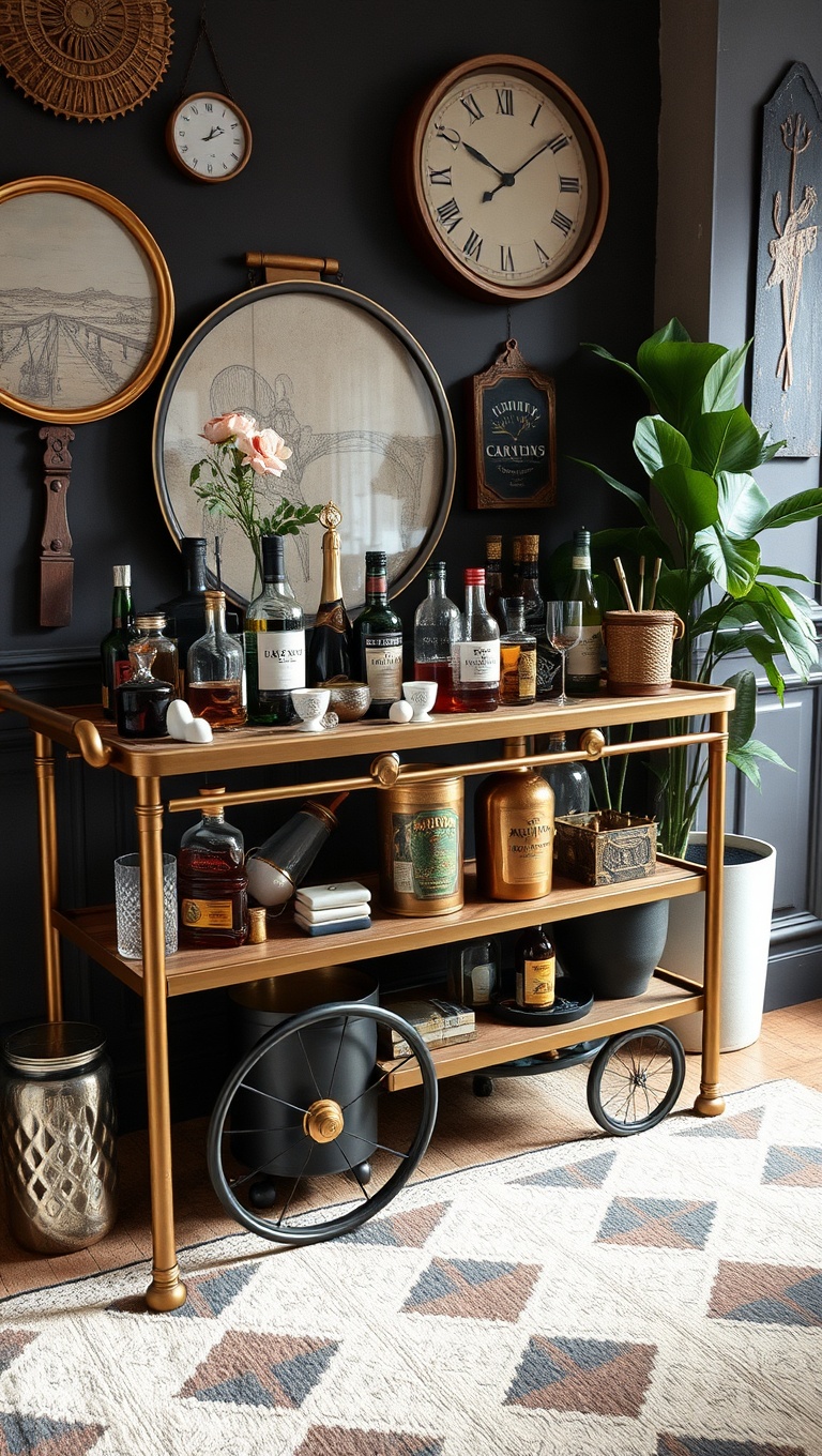25 Fun and Fabulous Eclectic Vintage Bar Cart Styling Ideas - 11. Artistic Bar Tools: Function Meets Art