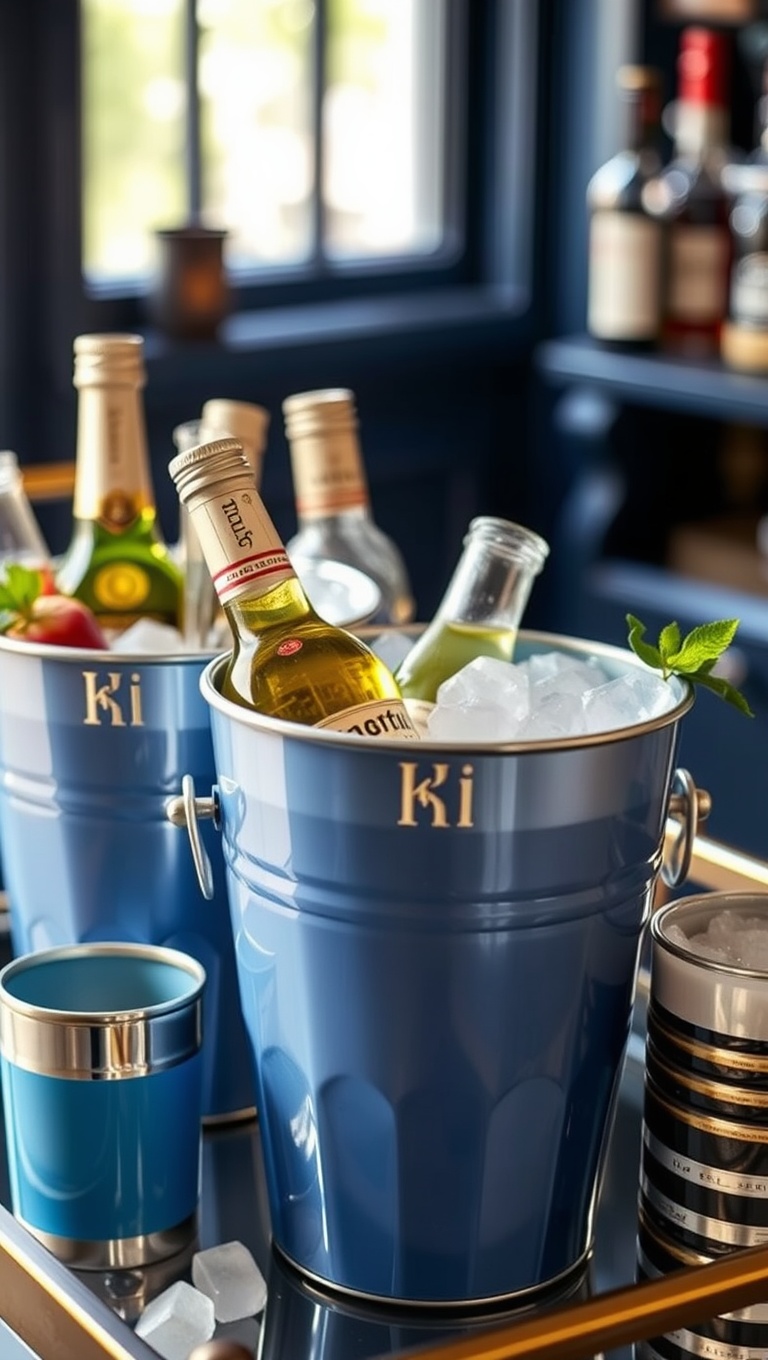 25 Fun and Fabulous Eclectic Vintage Bar Cart Styling Ideas - 9. Retro Ice Buckets: Keep It Chill