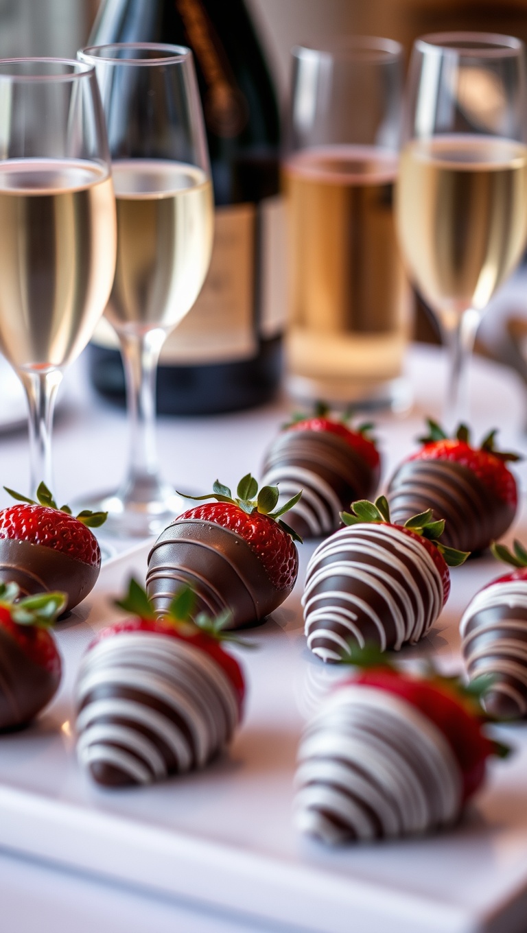 25 Elegant Champagne and Dessert Pairing Station Ideas for Your Next Celebration - 7. Chocolate-Covered Strawberries: Romantic and Elegant