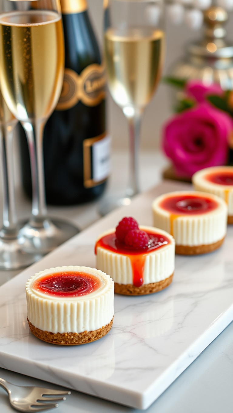 25 Elegant Champagne and Dessert Pairing Station Ideas for Your Next Celebration - 3. Mini Cheesecakes: Creamy Bliss with a Sparkling Twist