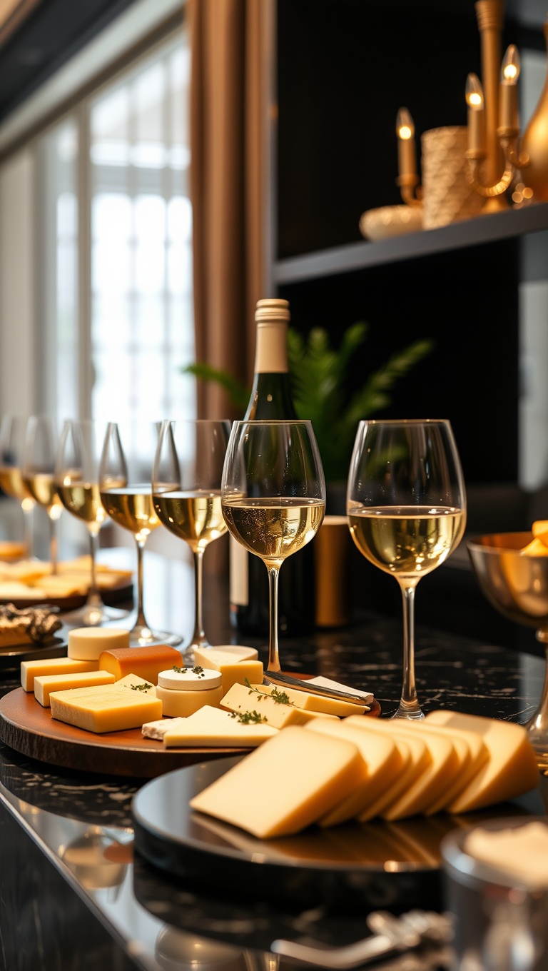 25 Elegant Wine and Cheese Station Ideas That Wow Your Guests - 16. Glitz and Glam: Gold Accents and Sparkling Wine