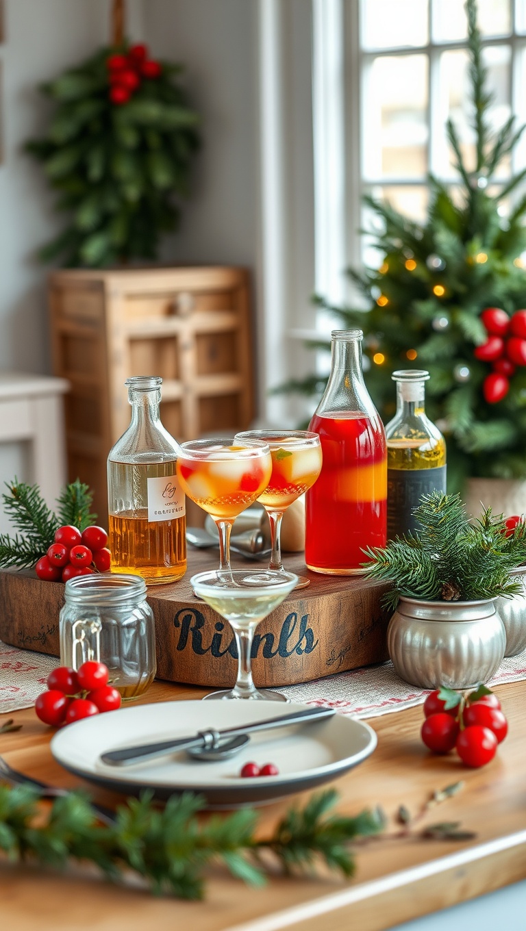 25 Festive Ideas for Holiday Drink Stations That Will Wow Your Guests - 18. Rustic Farmhouse Drink Table