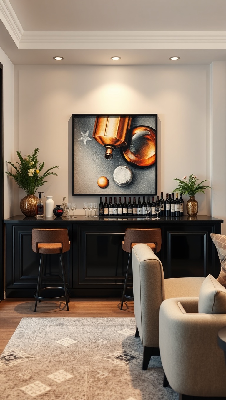 25 Stunning Ideas for Your Dream Luxury Wine-Tasting Corner at Home - 7. A Statement Art Piece Above the Bar