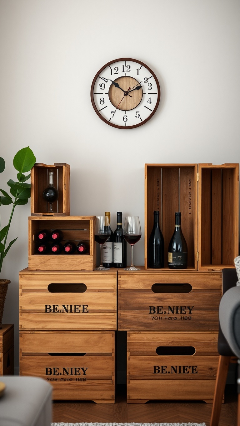 25 Stunning Ideas for Your Dream Luxury Wine-Tasting Corner at Home - 16. Vintage Wine Crates as Decor