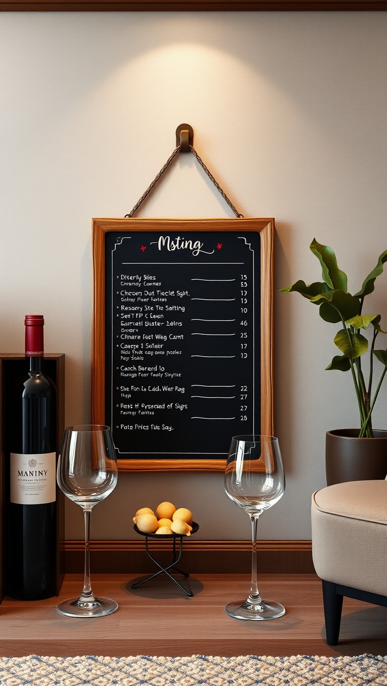 25 Stunning Ideas for Your Dream Luxury Wine-Tasting Corner at Home - 17. A Tasting Menu Chalkboard