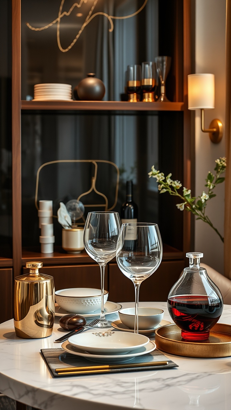25 Stunning Ideas for Your Dream Luxury Wine-Tasting Corner at Home - 19. Elegant Tableware and Accessories