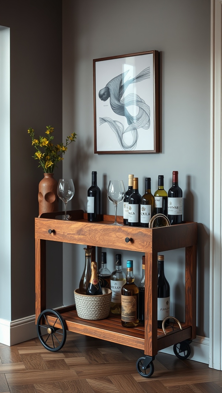 25 Stunning Ideas for Your Dream Luxury Wine-Tasting Corner at Home - 4. Rustic Wooden Bar Cart