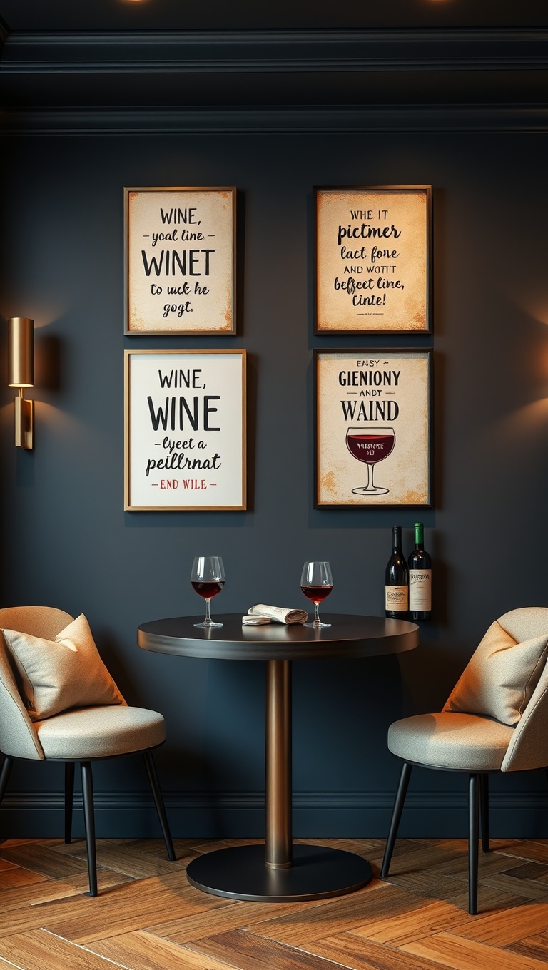 25 Stunning Ideas for Your Dream Luxury Wine-Tasting Corner at Home - 13. Wall Art Featuring Wine Quotes