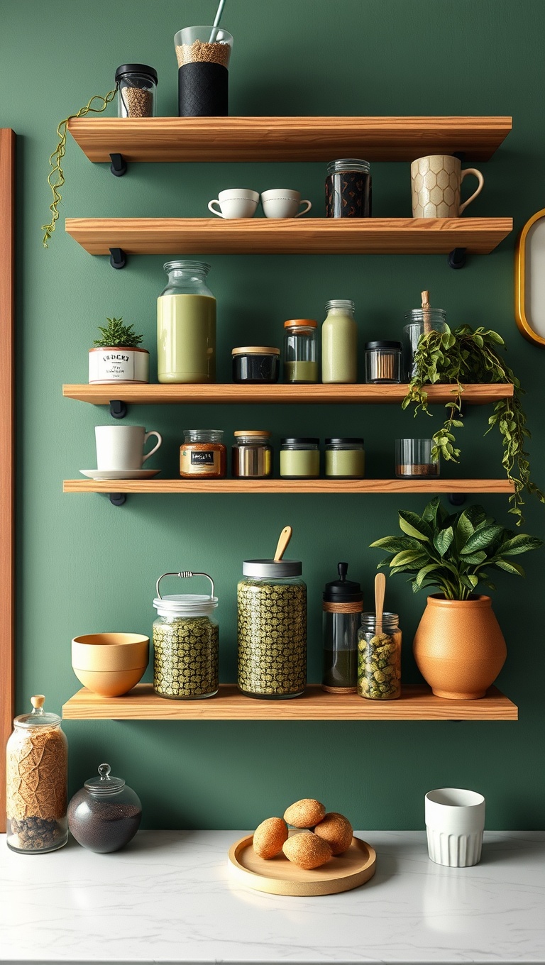 25 Inspiring Ideas for Your Ultimate Matcha and Smoothie Station - 10. DIY Matcha Wall Shelf