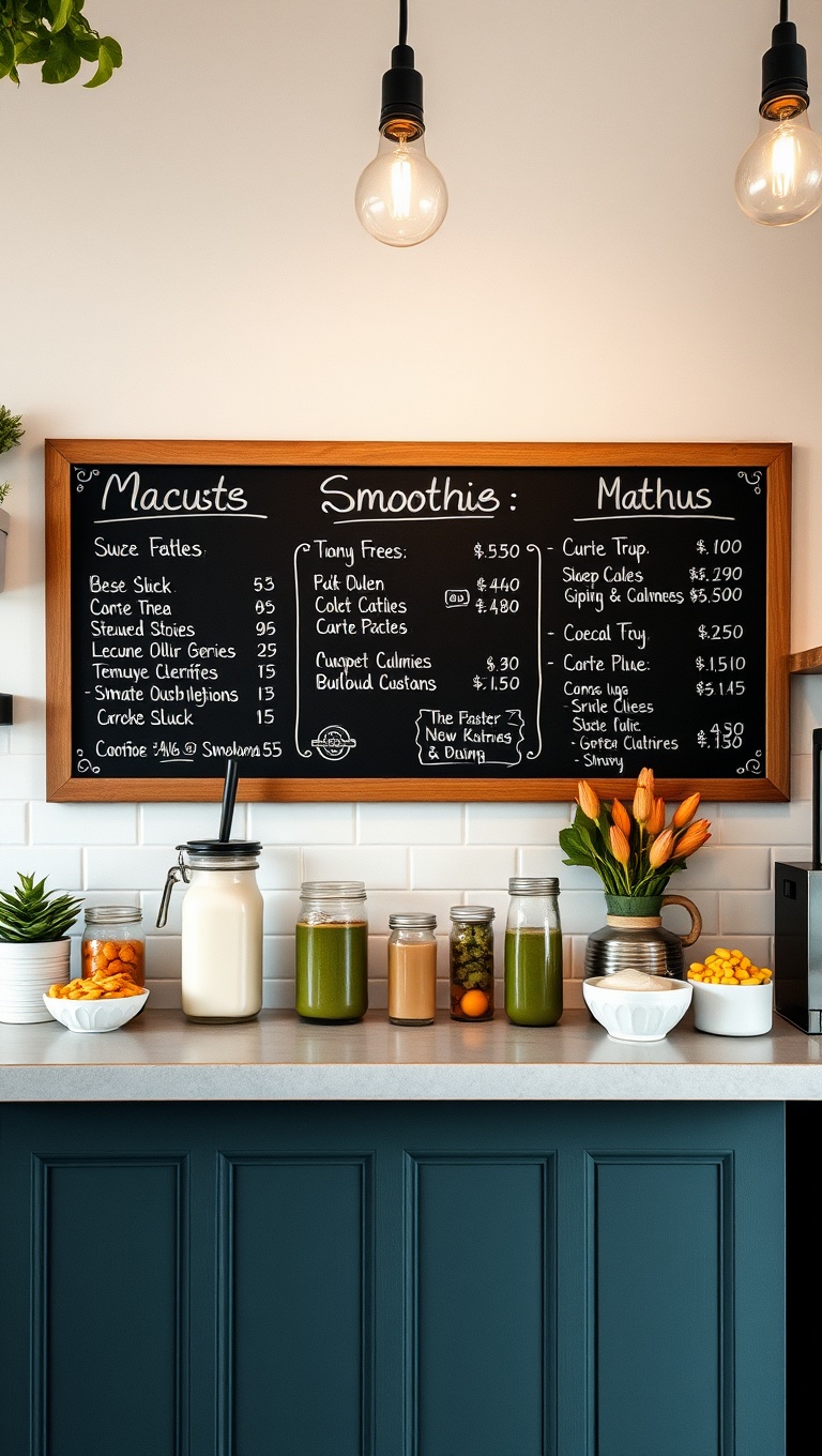 25 Inspiring Ideas for Your Ultimate Matcha and Smoothie Station - 8. Chalkboard Menu to Showcase Your Specials