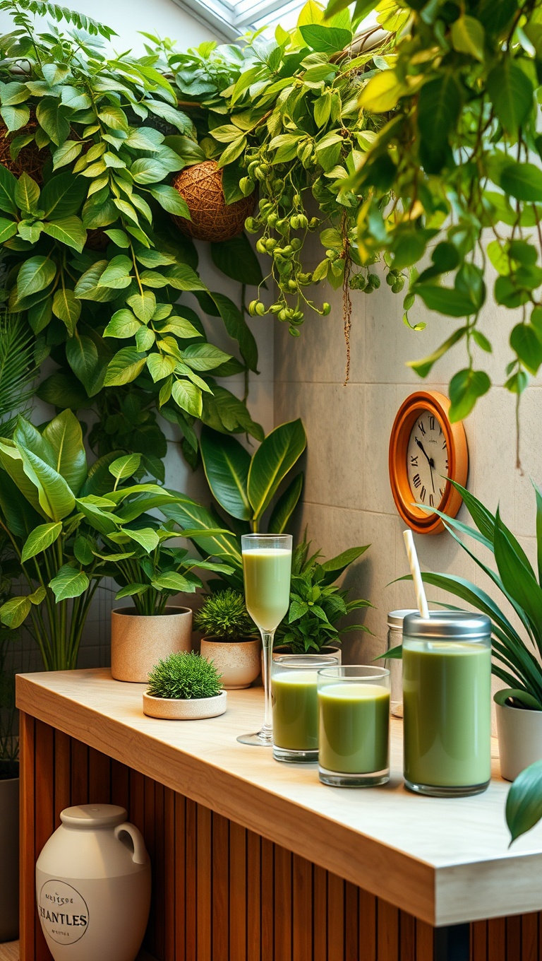 25 Inspiring Ideas for Your Ultimate Matcha and Smoothie Station - 1. The Dreamy Greenery Corner
