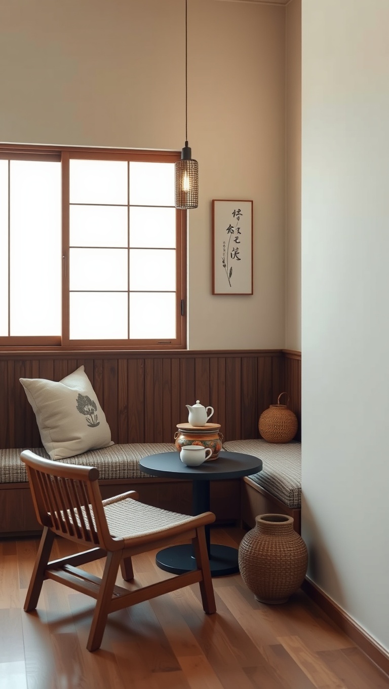 25 Chic Ideas for Your Minimalist Japandi-Style Tea Nook - 19. Utilize a Corner of Your Home for a Cozy Setup