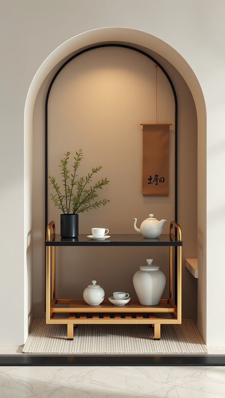 25 Chic Ideas for Your Minimalist Japandi-Style Tea Nook - 9. Display a Minimalist Tea Trolley
