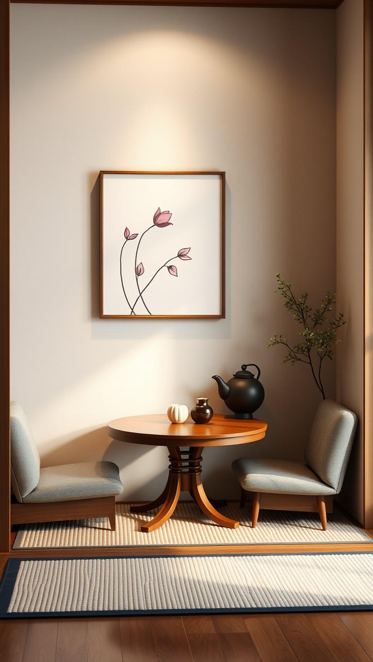 25 Chic Ideas for Your Minimalist Japandi-Style Tea Nook - 12. Hang a Simple Artwork Above Your Nook