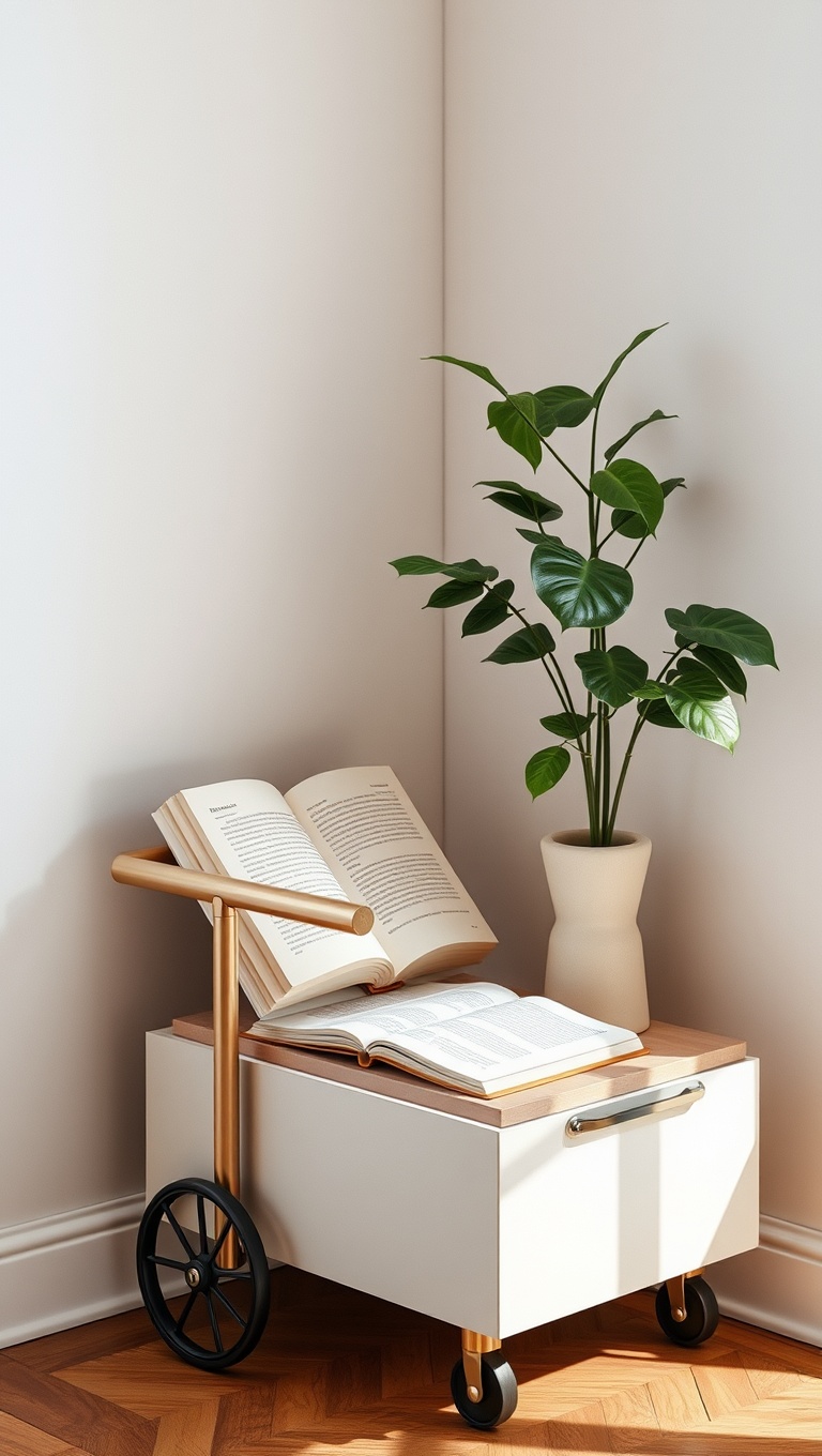 25 Minimalist Reading Nook Ideas for Small Spaces - 9. Portable Reading Cart