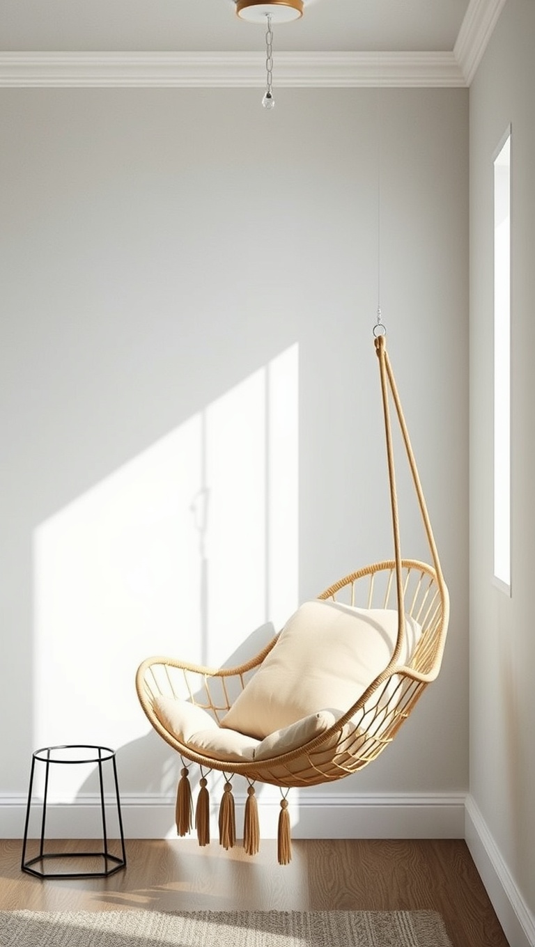 25 Minimalist Reading Nook Ideas for Small Spaces - 10. Hanging Chair Haven