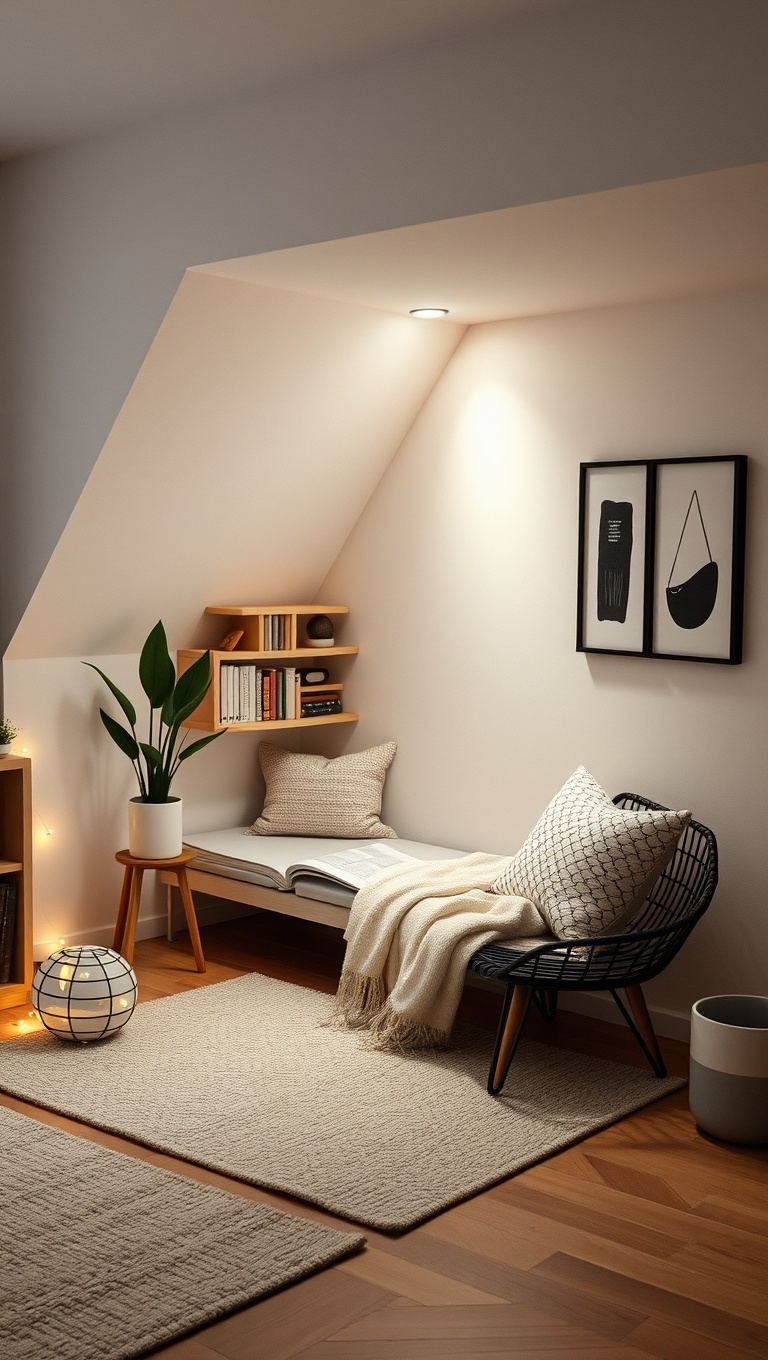 25 Minimalist Reading Nook Ideas for Small Spaces - 17. Light Up with Fairy Lights