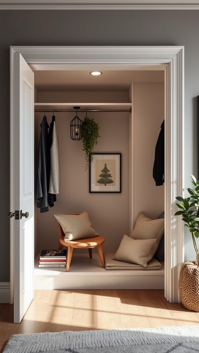 25 Minimalist Reading Nook Ideas for Small Spaces - 14. Use Your Closet as a Nook