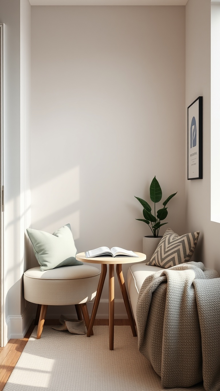 25 Minimalist Reading Nook Ideas for Small Spaces - 16. Small Side Table Charm