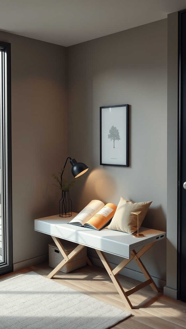 25 Minimalist Reading Nook Ideas for Small Spaces - 6. Compact Folding Desk