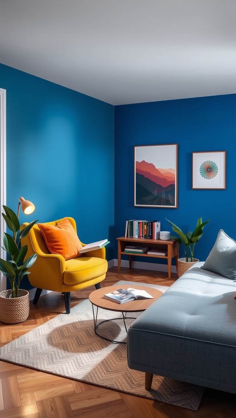 25 Minimalist Reading Nook Ideas for Small Spaces - 25. A Pop of Color with Art