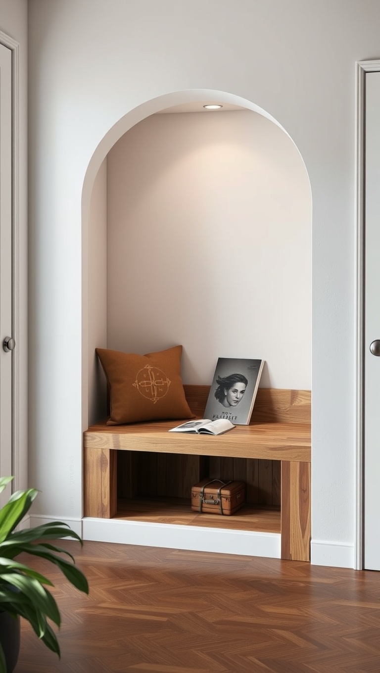 25 Minimalist Reading Nook Ideas for Small Spaces - 19. Reclaimed Wood Bench