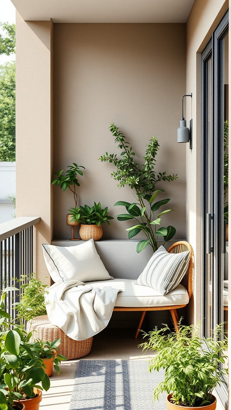 25 Minimalist Reading Nook Ideas for Small Spaces - 18. Nature-Filled Balcony Nook