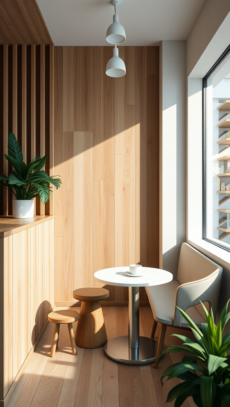 25 Chic and Inspiring Ideas for Your Modern Minimalist Coffee Corner - 6. White and Wood Color Palette