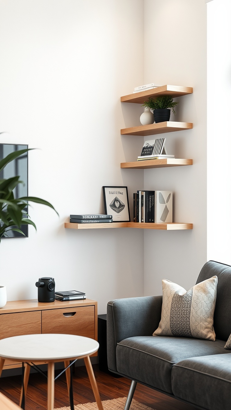 25 Chic and Inspiring Ideas for Your Modern Minimalist Coffee Corner - 1. Floating Shelves for a Clean Look
