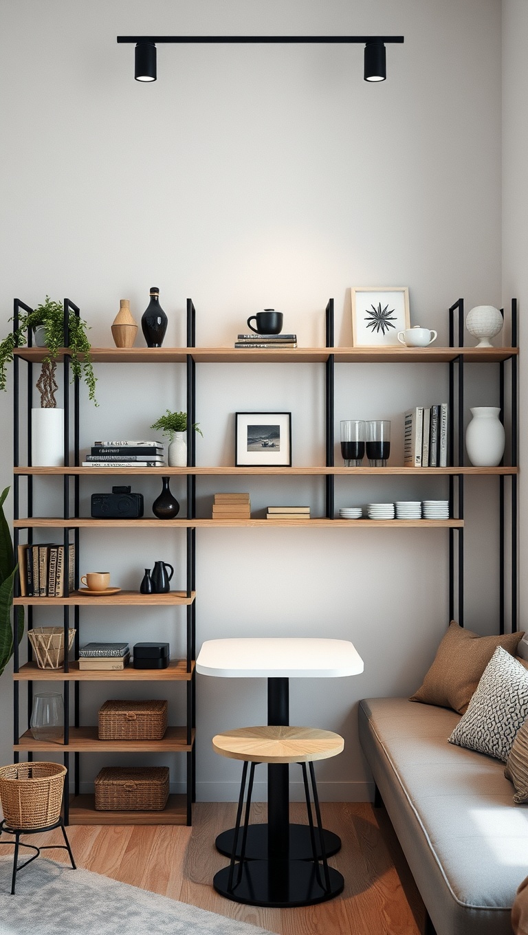 25 Chic and Inspiring Ideas for Your Modern Minimalist Coffee Corner - 18. Open Shelving with Minimal Décor
