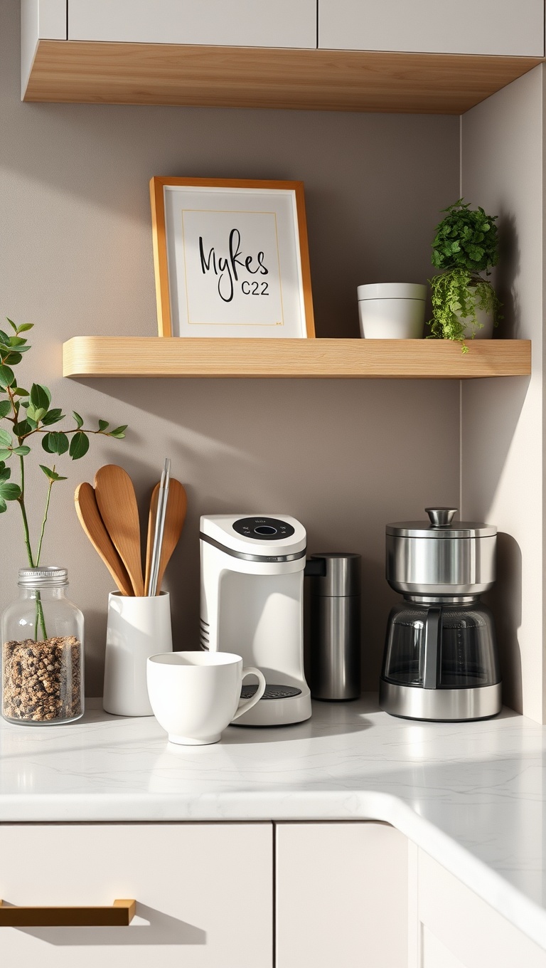 25 Chic and Inspiring Ideas for Your Modern Minimalist Coffee Corner - 23. Simple Countertop Organization