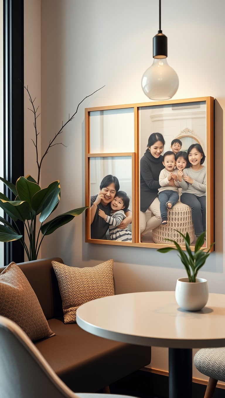 25 Chic and Inspiring Ideas for Your Modern Minimalist Coffee Corner - 25. A Personal Touch: Family Photos in Minimal Frames