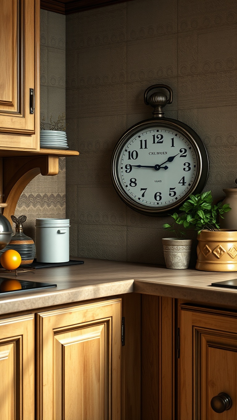 25 Charming Ideas for Old-World European-Inspired Kitchen Corners - 21. A Vintage Clock for Timeless Style