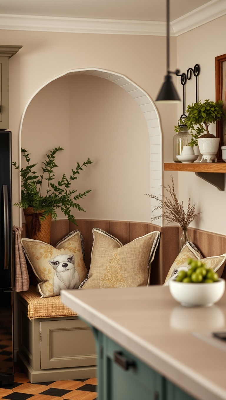 25 Charming Ideas for Old-World European-Inspired Kitchen Corners - Cozy Throw Pillows in the Nook Area