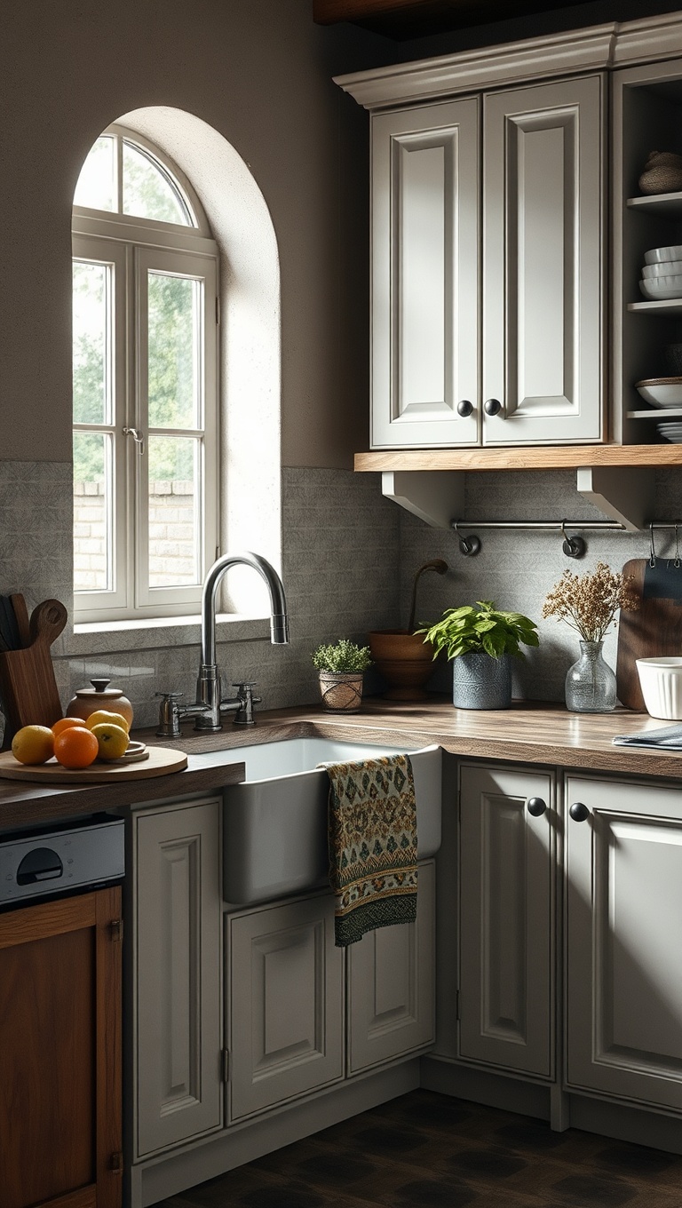 25 Charming Ideas for Old-World European-Inspired Kitchen Corners - 17. A Farm Sink for Authenticity and Functionality