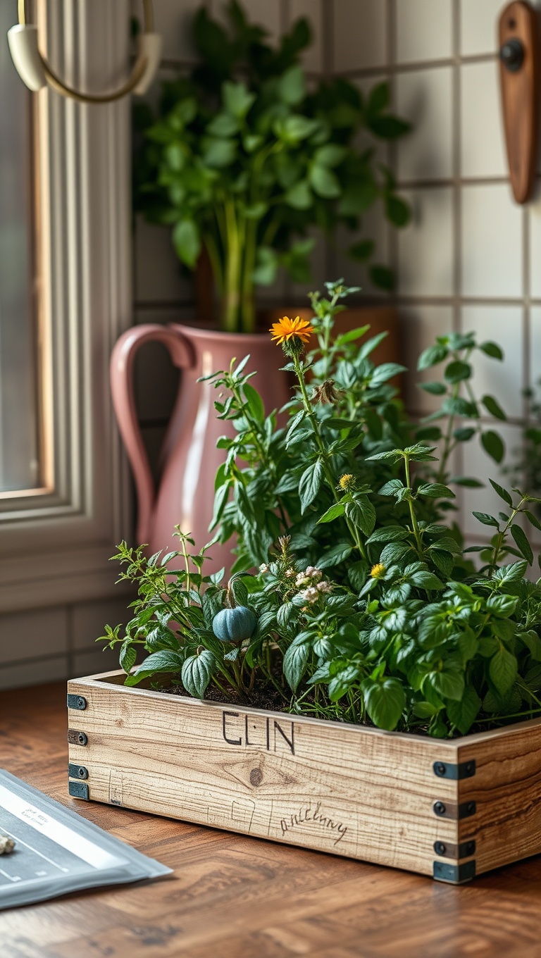 25 Charming Ideas for Old-World European-Inspired Kitchen Corners - 2. Herb Garden in a Charming Wooden Box