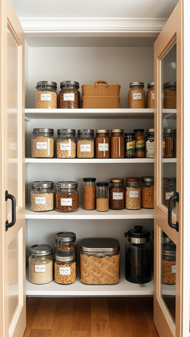 25 Creative Open-Shelf Pantry Styling Ideas You’ll Love - 4. Use Labels for a Chic and Organized Look
