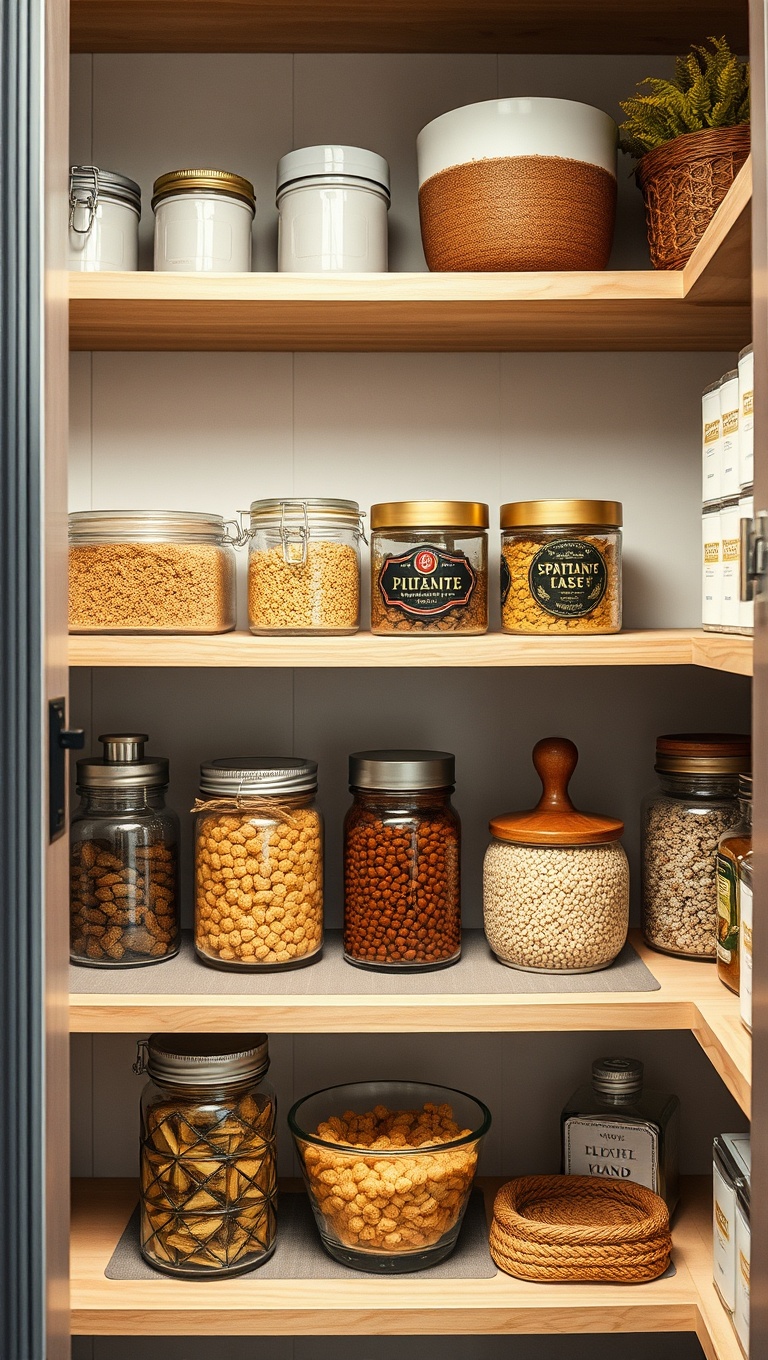 25 Creative Open-Shelf Pantry Styling Ideas You’ll Love - 5. Mix and Match Textures for Visual Interest