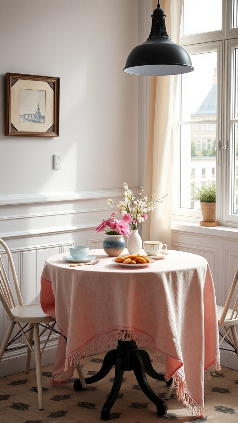 25 Charming Ideas for Your Parisian-Inspired Breakfast Corner - 6. Soft Textiles: Incorporate a Cute Tablecloth or Runner
