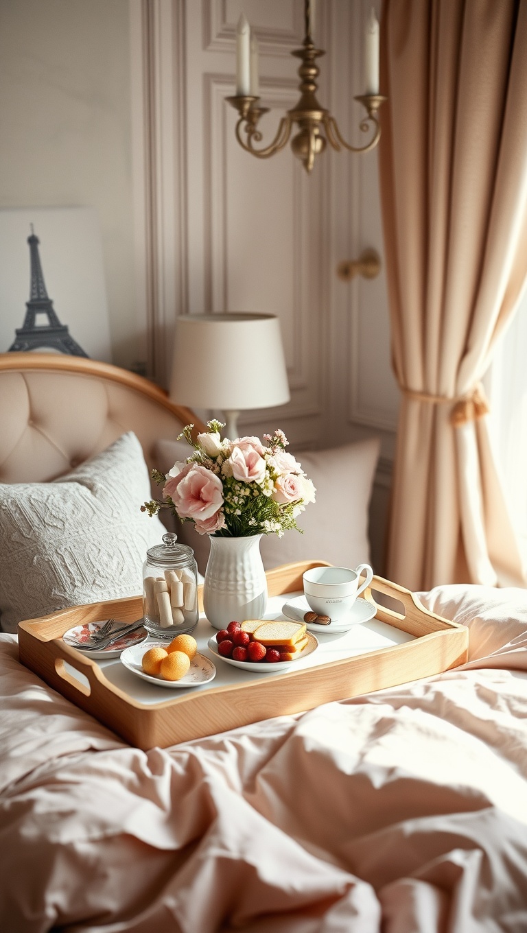 25 Charming Ideas for Your Parisian-Inspired Breakfast Corner - 15. Elegant Serving Trays: Use a Tray for Breakfast in Bed