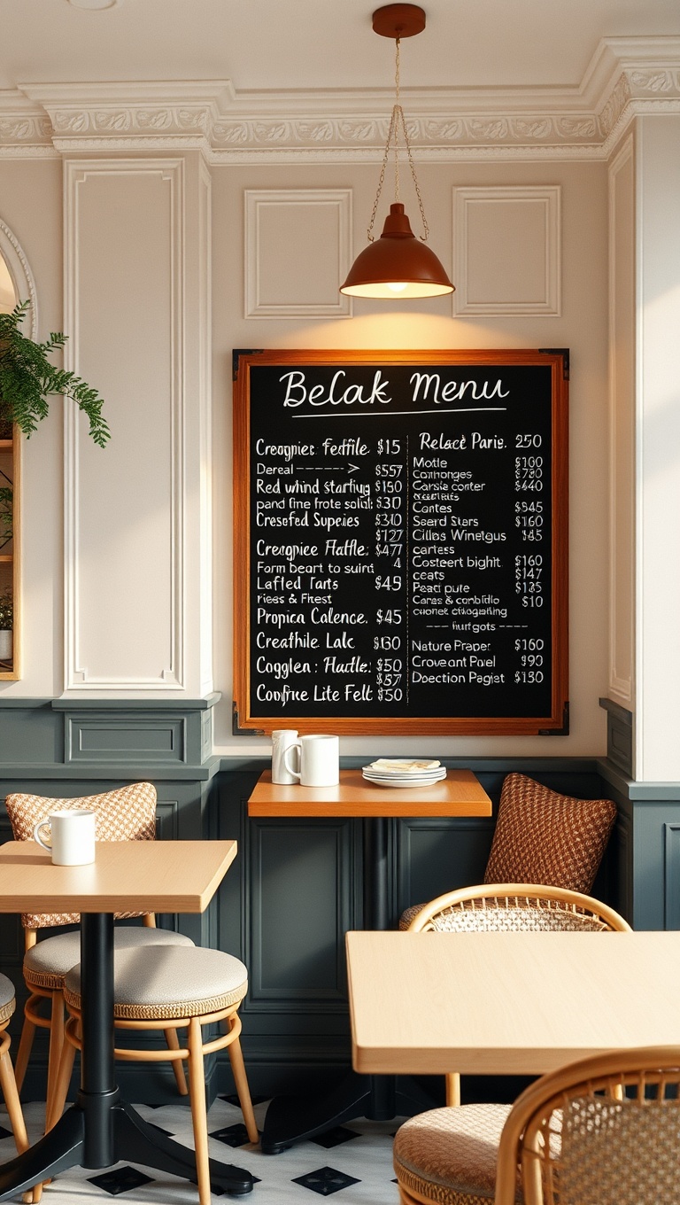 25 Charming Ideas for Your Parisian-Inspired Breakfast Corner - 20. Daily Menu Board: Write Down Your Breakfast Specials