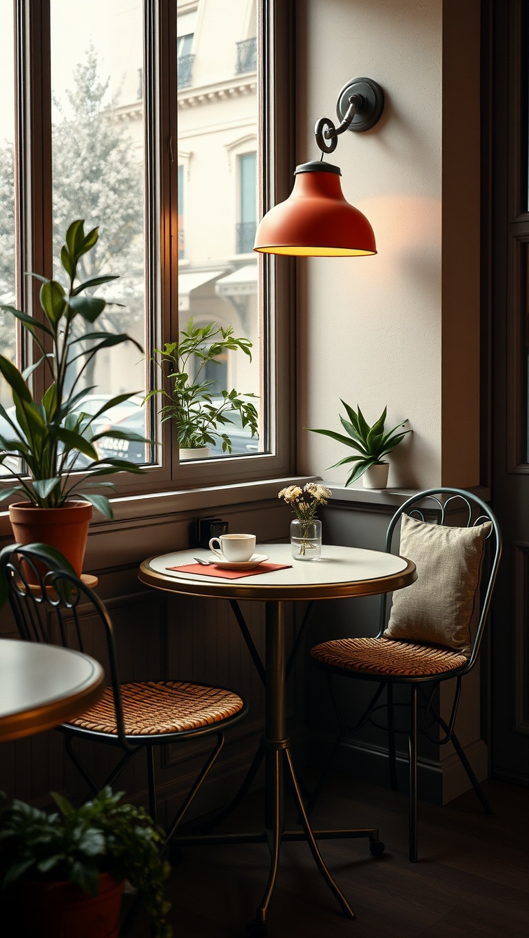 25 Charming Ideas for Your Parisian-Inspired Breakfast Corner - 1. Cozy Café Vibes: Create a Corner with a Bistro Table