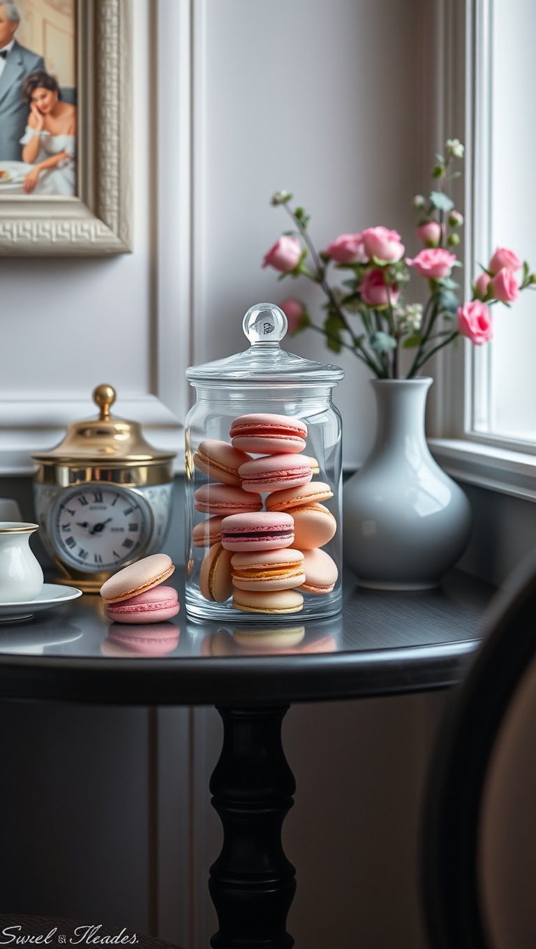 25 Charming Ideas for Your Parisian-Inspired Breakfast Corner - 10. Sweet Treats: Have a Jar of Macarons on Display