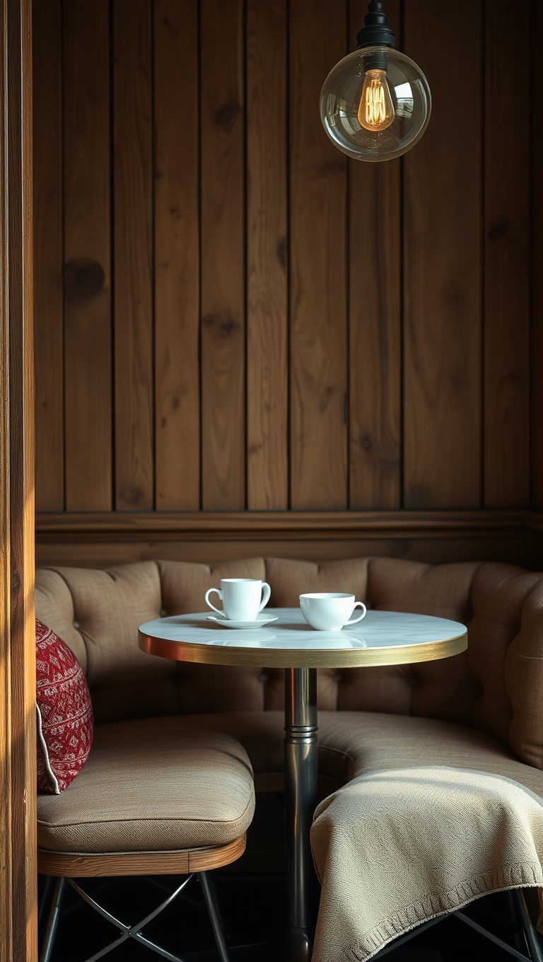 25 Charming Ideas for Your Parisian-Inspired Breakfast Corner - 21. Layered Textures: Combine Wood, Metal, and Fabric
